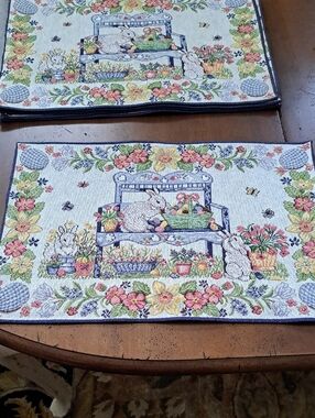 Easter Bunny Floral Tapestry Placemat - Multicolor Set Of 6